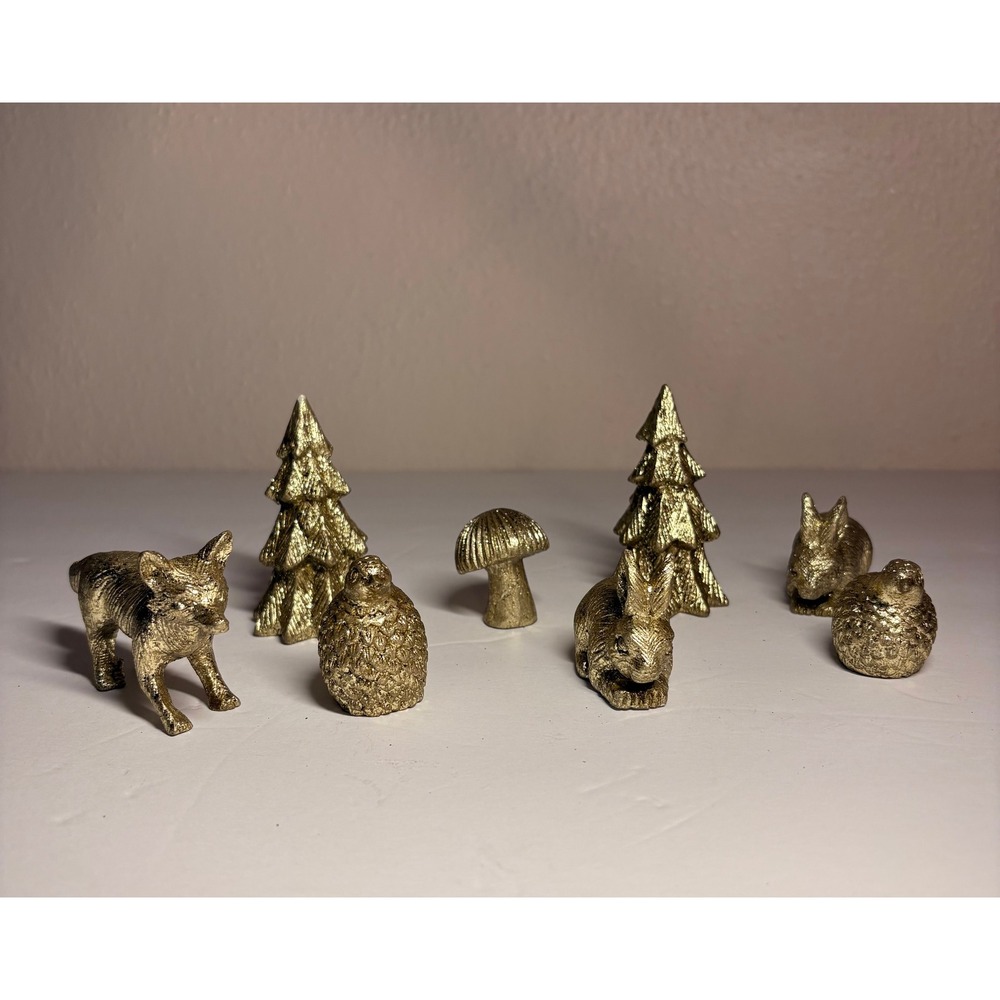 Unbranded Woodland Figurine Set Unisex OS Gold Good 8pc Miniature Forest Decor